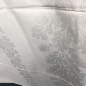 "Mantel Damasco Danés Hobro Firmado Blanco Lino Hojas de Roble Bellotas 52"" X 54""" - Imagen 1 de 11