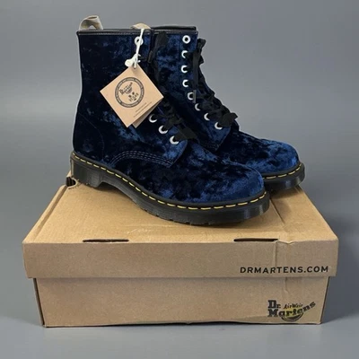 Botas Dr Martens 1460 Terciopelo Aplastado Azul Profundo - Mujer EE. UU. 11 ~ Hombre 9.5 Foto 1 de 4