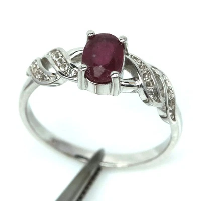 Thai Handmade 5 x 7 mm. Red Ruby & White Zircon Birthstone Ring Size 7.75 - Image 1 of 4