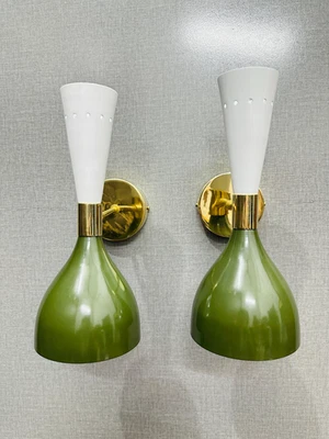 Handmade Brass Double Cone Sconces Green & White Vanity Light Christmas Gift - Image 1 of 4