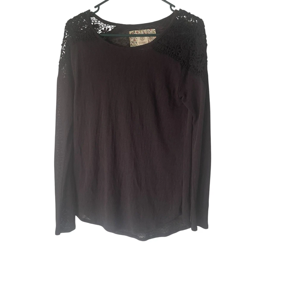 Element Women's Size Medium Black Crochet Semi Sheer Long Sleeve Shirt - Image 1 of 4