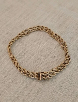 Brazalete de cadena de doble cuerda de oro macizo de 14k vintage ¡11,41 g! 7" Foto 1 de 4