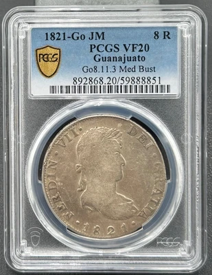 1821 Go JM Guanajuato Silver 8 Reales, Go8 11.3 Medium Bust PCGS VF 20 KM# 111.4 - Image 1 of 4