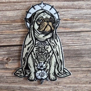 Madre Mary Pug Floral Tatuaje Estilo Gótico Oculto Bordado Hierro en Parche - Imagen 1 de 2