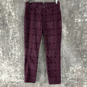Uniqlo Size L Floral Print Ankle Tapered Stretch Leggings Purple Pull On Pants - Picture 1 of 8