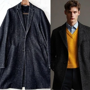 Paul Stuart Melange Wool Chester Coat Black Made In Japan Classic Size 50 - Picture 1 of 24