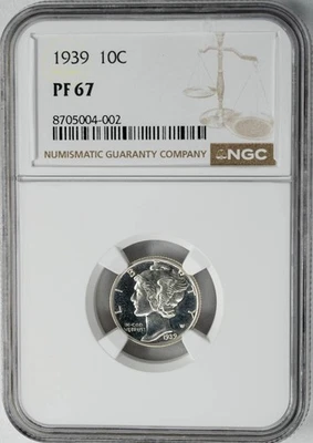 1939 Mercury Dime 10c PF67 PR67 Looks Cameo NGC 950293-4 - Image 1 of 4