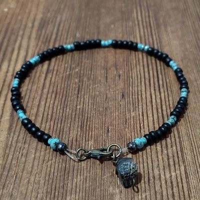 Pulsera de cuentas negra y turquesa, pulsera de cuentas de 9 pulgadas de largo para hombre Foto 1 de 4