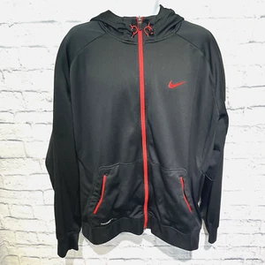 Nike Hoodie Mens 2XL Black Red Therma Fit Full Zip Lined Workout Gym Basketball - Picture 1 of 22