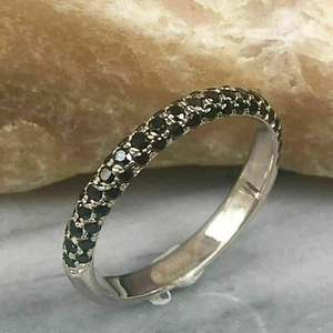 2.00CT ROUND CUT BLACK LAB CREATED WOMEN'S WEDDING RING 14K WHITE GOLD PLATED - Picture 1 of 7