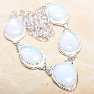 Handmade Rainbow Opalite Jasper Gemstone 925 Sterling Silver Necklace 20" N01100 - Picture 1 of 1