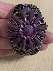 Beautiful Purple Beaded Cuff Bracelet Vintage Rhinestones Fashion Jewelry Flower - Picture 1 of 8