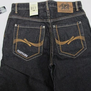 Vintage Phat Farm Jeans Mens 29x29 Blue Raw Embroidered Y2K Baggy Wide Leg - Picture 1 of 14