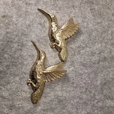 Set of 2 Vintage 1985 Homco Inc. Gold Plastic Hummingbirds Wall Hangings - Image 1 of 4
