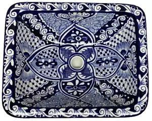 Talavera mexikanische rechteckige Drop-In Spüle #2 blau & weiß 18,25" x 14,5" x 6,7" - Bild 1 von 16