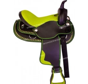 Green Color Western Cordura Synthetic Barrel Horse Saddle Set Sizes 10" - 18" - Picture 1 of 5