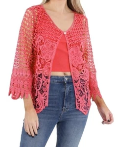 Ladies italian floral lace short cardigan cut work crochet bolero shrug top - Picture 1 of 31