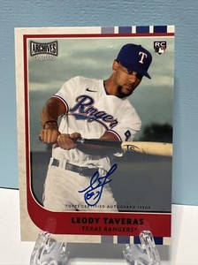 Leody Taveras 2021 Topps Archives Snapshots RC Auto Rookie #20 Texas Rangers