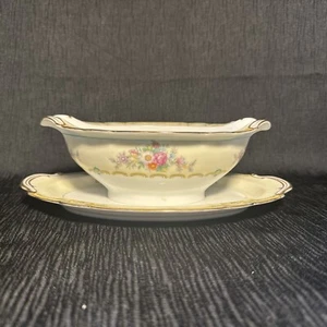 Vintage NORITAKE Chariton Gravy Boat Dipper Server 2 beccucci con sottopiastra attaccata - Foto 1 di 5