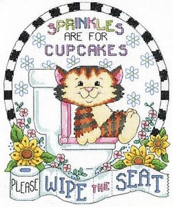 Kit de punto de cruz ~ Diseño funciona limpiar el asiento gato divertido letrero de baño #DW3479 - Imagen 1 de 4