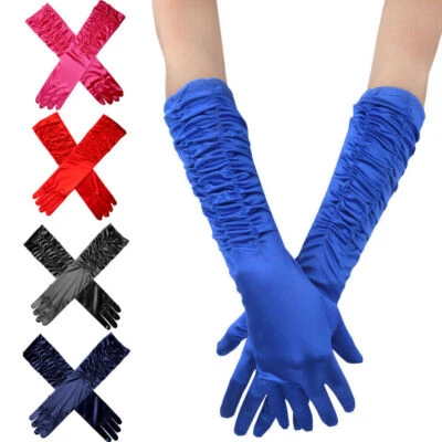 Mujeres Novia Boda Fiesta Baile de graduación Ópera Noche Guantes Largos Guantes de Satén Foto 1 de 4