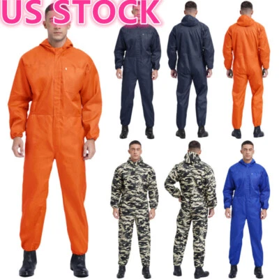 Men's Work Overalls One Piece Mechanics Lightweight Jumpsuit Hooded Coveralls - Image 1 of 4