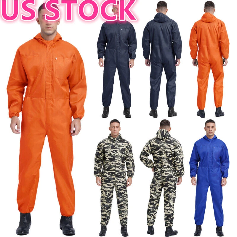 Men's Work Overalls One Piece Mechanics Lightweight Jumpsuit Hooded Coveralls - Image 1 of 4