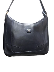 Etienne Aigner Logo Three-Compartment Roomy Black Leather Shoulder Bag - Picture 1 of 9