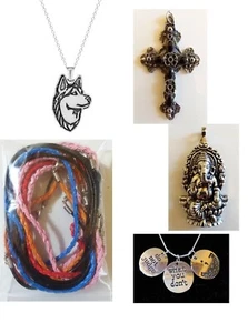 Siberian Husky Hund Semikolon Kreuz Ganesh Halskette Anhänger 18 Zoll Kette Leder - Bild 1 von 22