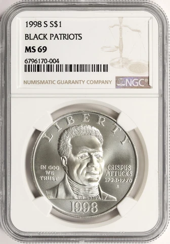 1998-S $1 Black Patriots Commemorative Silver Dollar NGC MS69 Cover