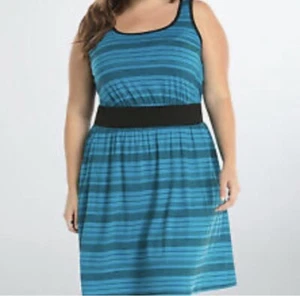 Torrid Striped Jersey Tank Skater Dress Plus Size 1 1X 14/16 Blue Black - Picture 1 of 9