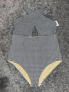 Old Navy Cross Neck One-Piece Swimsuit Size XL- Blk/Wht- NWT - Picture 1 of 2