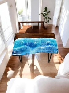 36"x24" Ocean Wave Epoxy Resin Dining Table Natural Acacia Wooden Hallway Decors - Picture 1 of 7