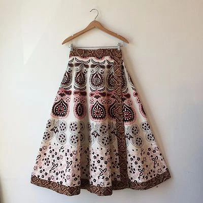 Falda envolvente suave envolvente 100 % algodón boho estampado cachemir talla L pequeña PERFECTA Foto 1 de 4