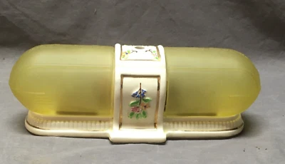 Lámpara de techo de porcelana Art Deco de colección doble ámbar vidrio cortinas antideslizantes antiguas 62-25B Foto 1 de 4