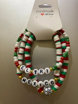 Juego de 3 Brazaletes Cuentas Fútbol México -Colores Bandera-El Tri Foto 1 de 2