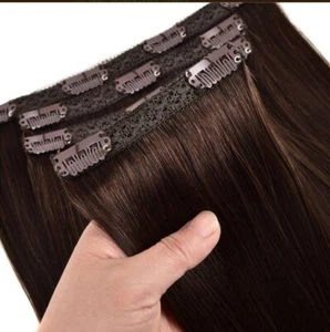 Extensiones con clip para cabello humano S-Noilite 100 % Remy 10"" #2 marrón oscuro/café NUEVO - Imagen 1 de 6