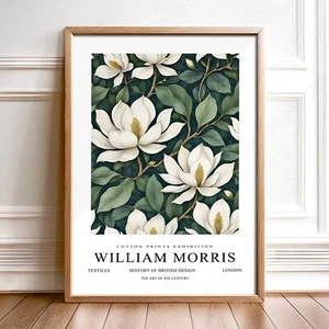 William Morris Inspired Cotton Prints Botanical Exhibition Poster Art Magnolias - Picture 1 of 10