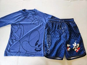 Sonic The Hedgehog Swim Set Sz 6 / 7 Sega Trunks And Rash Guard - Picture 1 of 11