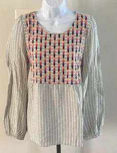 Top Savanna Jane Boho Hippie Calzoncillo Bordado L/S Escote Cuadrado Damas Talla M - Imagen 1 de 6