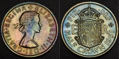 aUNC 1961 Reino Unido Media Corona PRECIOSA TONIFICACIÓN (L43-44) Foto 1 de 3