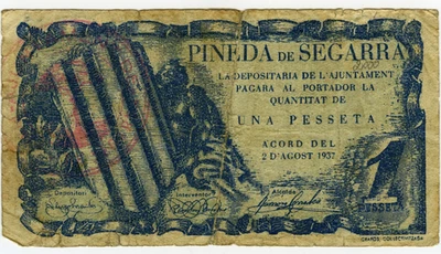 # SPAIN CIVIL WAR 1937 • PINEDA SEGARRA 1p MUNIC. ☆ GUERRA CIVIL ESPAÑOLA ☆D1606 - Image 1 of 2