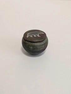 Artisan Handcrafted 'Iridescent' Pottery Small Lidded Jar with Bear Signed - Picture 1 of 4
