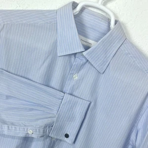 Ermenegildo Zegna French Cuff Blue Pinstripe Long Sleeve Dress Shirt 17 x 36 - Picture 1 of 15
