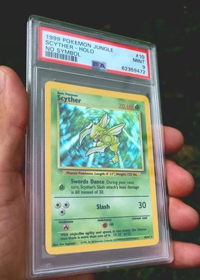 [PSA 9] Mint Pokemon 1999 Unlimited Holo Scyther Jungle No Symbol Error #10 Rare - Image 1 of 3