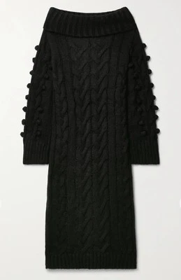 Vestido Suéter Farm Rio Midi Negro S Nuevo con Etiquetas Grueso Tejido con Cable Gran Tamaño Pompón  Foto 1 de 4