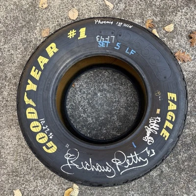 Autographed Race-Used Tire Richard Petty & Bobby Hamilton 1996 Dura Lube Winner - Image 1 of 4