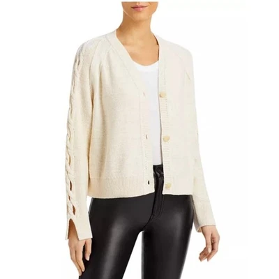LAFAYETTE 148 NEW YORK Cream Cable Knit Metallic Shimmer Cardigan Sweater XL - Image 1 of 4
