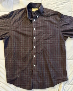 Camisa XL a cuadros Roundtree & Yorke Gold Label para hombre azul borgoña algodón sin planchar - Imagen 1 de 10