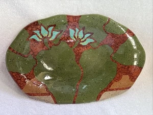 Rob Sanders signiert - Kaktus Blume Studio Kunstkeramik glasierte Schüssel 13" x 8" - Bild 1 von 10